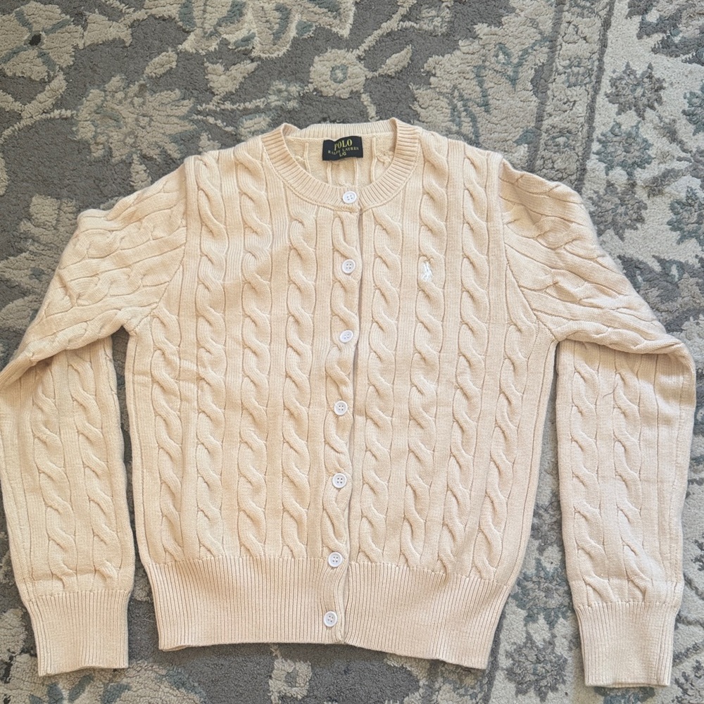 Polo by Ralph Lauren Cream Cable-Knit Button Cardigan Sweater